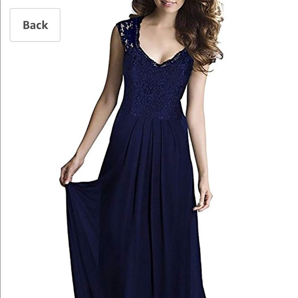 Chiffon Evening Gown Navy Blue Maxi Dress